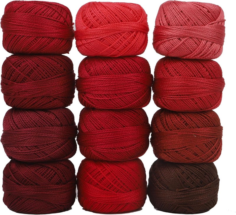AMOHilos Size 8 Double Mercerized Egyptian Long Staple Cotton Pearl Thread 12 Gradient Colors per Box 5 Grams Ball Rainbow Color Embroidery Thread for Crochet Cross Stitch Hand Embroidery (12B) - Image 1